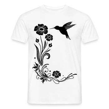 Motif floral avec des fleurs et colibris. - T-shirt homme - blanc - Devant - AI Model Male 178 dark (178cm)