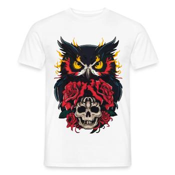 Hibou mystique assis sur le crâne avec des roses rouges - T-shirt homme - blanc - Devant - AI Model Male 178 dark (178cm)