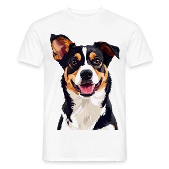 Fröhlicher Tricolor Hund lächelnder lustiger Hund - Männer T-Shirt - Weiß - Vorne - AI Model Male 178 dark (178cm)