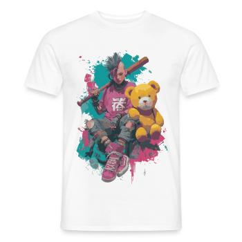 Punk Manga Rebel – Street Art Motif - Men's T-Shirt - white - Front - AI Model Male 178 dark (178cm)