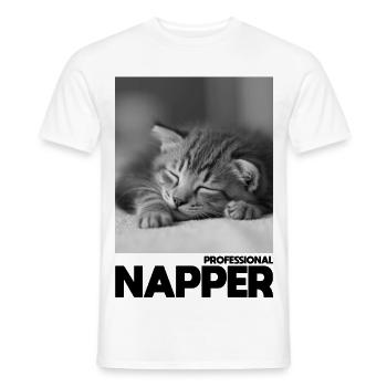 Dormeur professionnel – Chat endormi - T-shirt homme - blanc - Devant - AI Model Male 178 dark (178cm)