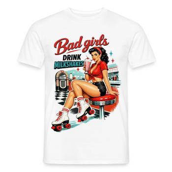 Bad Girls Drink Milkshakes – 50s Diner Pin-Up - Men's T-Shirt - white - Front - AI Model Male 178 dark (178cm)