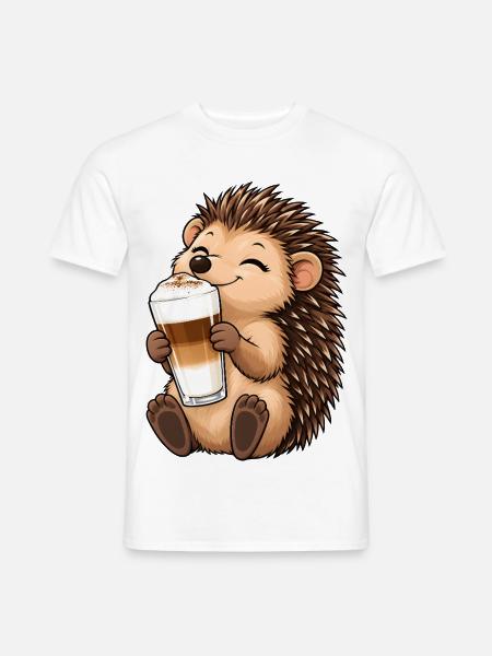 Igel mit Latte Macchiato - Männer T-Shirt - Weiß
