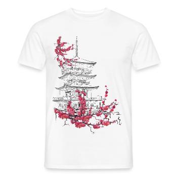 Pagoda and Sakura - Men's T-Shirt - white - Front - AI Model Male 178 dark (178cm)