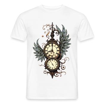 Fleurs et mécanique : la magie de l’horloge steampunk. - T-shirt homme - blanc - Devant - AI Model Male 178 dark (178cm)