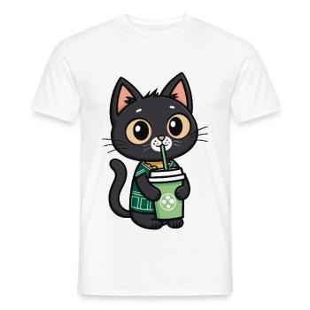 Niedliche Katze mit Trinkbecher trinkt Bubble Tee - Männer T-Shirt - Weiß - Vorne - AI Model Male 178 dark (178cm)