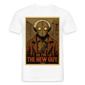 Hi ich bin der Neue – Maskierte Figur - Männer T-Shirt - Weiß - Vorne - AI Model Male 178 dark (178cm)
