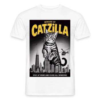 Catzilla sur les toits de la ville - T-shirt homme - blanc - Devant - AI Model Male 178 dark (178cm)