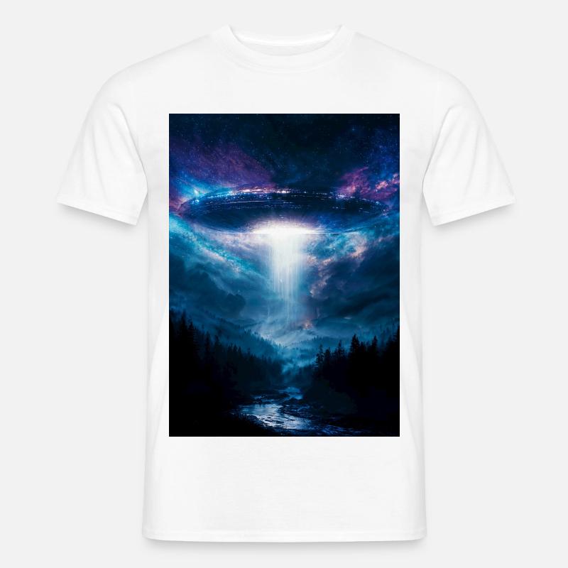 UFO-Strahl über Mitternachtswald - Männer T-Shirt - Weiß
