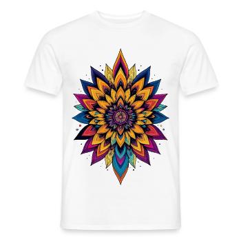 Bunte LSD Blume Mandala Farbexplosion Blumenstern - Männer T-Shirt - Weiß - Vorne - AI Model Male 178 dark (178cm)