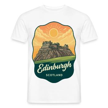 Edinburgh Castle Scotland Vintage-Sonnenuntergangsabzeichen - Männer T-Shirt - Weiß - Vorne - AI Model Male 178 dark (178cm)