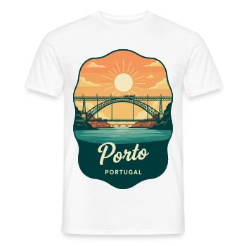 Insigne de voyage rétro du pont Luis de Porto Dom - T-shirt homme - blanc - Devant - AI Model Male 178 dark (178cm)