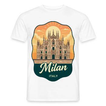 Badge de voyage rétro Sunset Duomo de Milan - T-shirt homme - blanc - Devant - AI Model Male 178 dark (178cm)