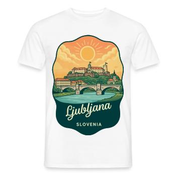 Ljubljana Triple Bridge Vintage Sunset Badge - Men's T-Shirt - white - Front - AI Model Male 178 dark (178cm)