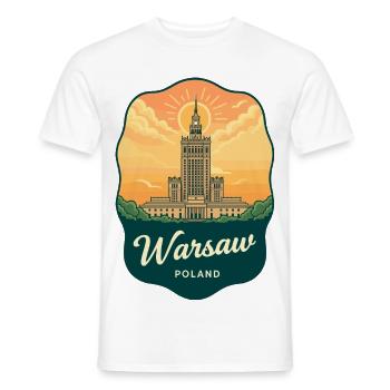 Insigne de voyage rétro du Palac de la Culture de Varsovie - T-shirt homme - blanc - Devant - AI Model Male 178 dark (178cm)