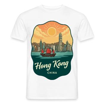 Hongkonger Victoria Harbour Retro-Sonnenuntergangsabzeichen - Männer T-Shirt - Weiß - Vorne - AI Model Male 178 dark (178cm)