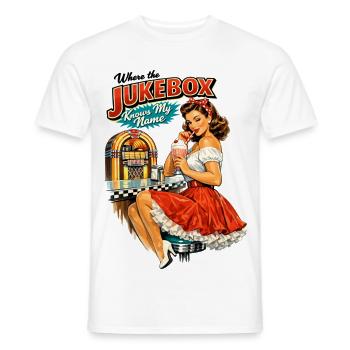 50s Diner Pin-Up: Where the Jukebox Knows My Name - Männer T-Shirt - Weiß - Vorne - AI Model Male 178 dark (178cm)