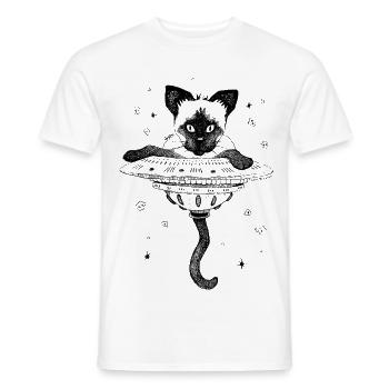 Siamese Cat - Flying Saucer - Men's T-Shirt - white - Front - AI Model Male 178 dark (178cm)