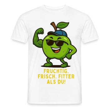 Fruity Fitness Apple Hero Bodybuilding Cartoon - Men's T-Shirt - white - Front - AI Model Male 178 dark (178cm)