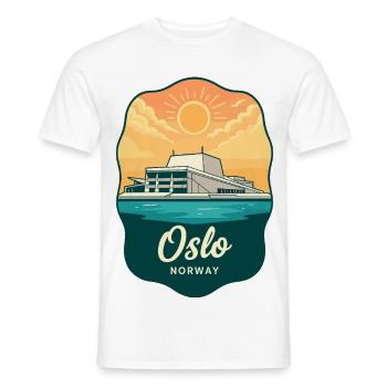 Oslo Opera House Retro Sunset Badge - Men's T-Shirt - white - Front - AI Model Male 178 dark (178cm)