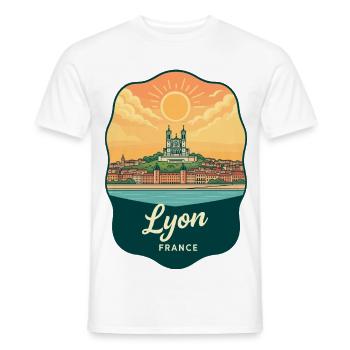 Lyon Basilica Vintage Sunset Reiseabzeichen - Männer T-Shirt - Weiß - Vorne - AI Model Male 178 dark (178cm)