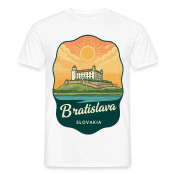 Bratislava-Schloss Retro Sonnenuntergangs-Reiseabzeichen - Männer T-Shirt - Weiß - Vorne - AI Model Male 178 dark (178cm)