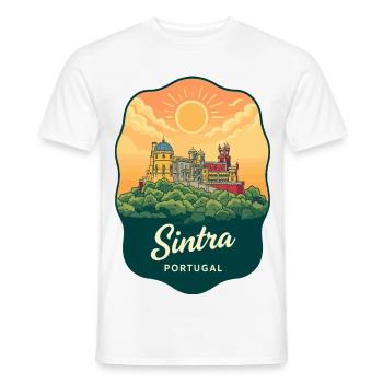 Badge de voyage Retro Sunset Sintra Pena Palac - T-shirt homme - blanc - Devant - AI Model Male 178 dark (178cm)