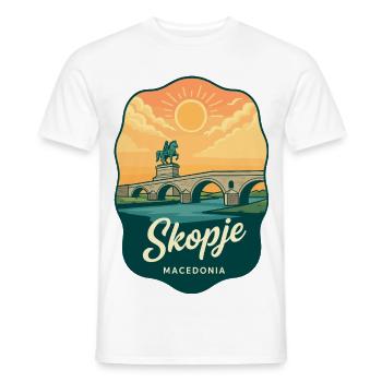 Skopje Steinbrücke Retro Sonnenuntergangs-Reiseabzeichen - Männer T-Shirt - Weiß - Vorne - AI Model Male 178 dark (178cm)