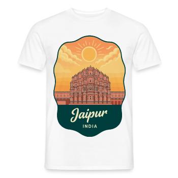 Jaipur Hawa Mahal Vintage Sunset Travel Badge - T-shirt homme - blanc - Devant - AI Model Male 178 dark (178cm)