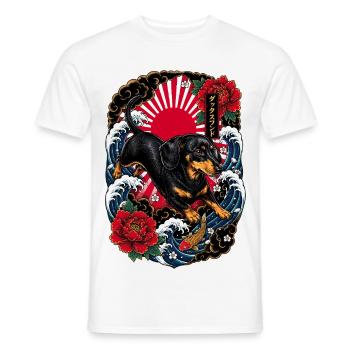 Dackel im japanischen Irezumi Tattoo Stil - Männer T-Shirt - Weiß - Vorne - AI Model Male 178 dark (178cm)