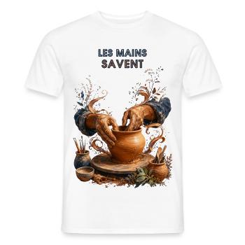 Mains du potier Argile en Fusion - T-shirt homme - blanc - Devant - AI Model Male 178 dark (178cm)