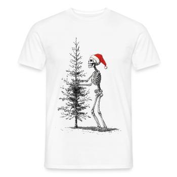 Skeleton with Santa hat in the night forest - Men's T-Shirt - white - Front - AI Model Male 178 dark (178cm)