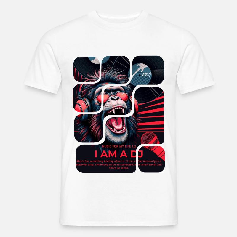 DJ Affe mit Kopfhörern Neon Design - Männer T-Shirt - Weiß