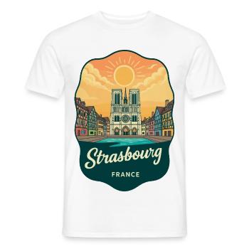Straßburger Kathedral Retro-Sonnenuntergangsabzeichen - Männer T-Shirt - Weiß - Vorne - AI Model Male 178 dark (178cm)