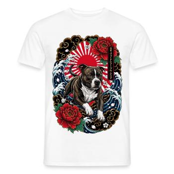Staffordshire Bull Terrier im Japan Tattoo Stil - Männer T-Shirt - Weiß - Vorne - AI Model Male 178 dark (178cm)