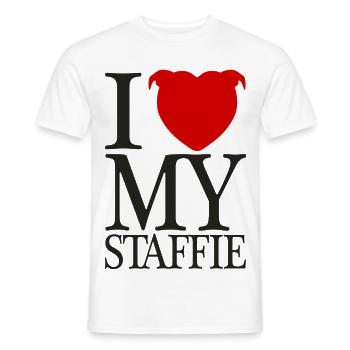 I Love My Staffie With Heart Head - 008b - Men's T-Shirt - white - Front - AI Model Male 178 dark (178cm)