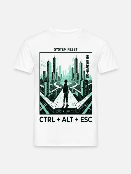 Cyberpunk Skyline Ctrl Alt Esc - Männer T-Shirt - Weiß