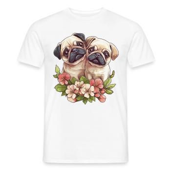 Cute pug couple - Men's T-Shirt - white - Front - AI Model Male 178 dark (178cm)