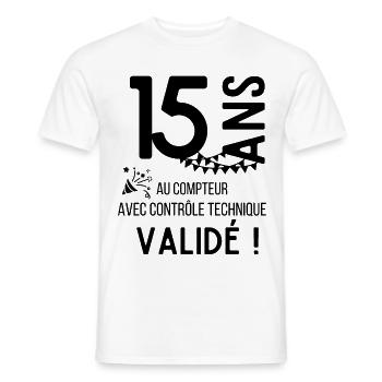T shirt anniversaire 15 ans - T-shirt homme - blanc - Devant - AI Model Male 178 dark (178cm)