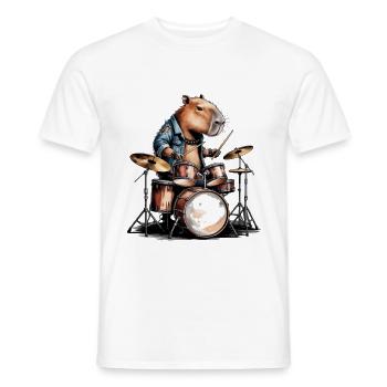 Cooles Capybara spielt Schlagzeug - Männer T-Shirt - Weiß - Vorne - AI Model Male 178 dark (178cm)