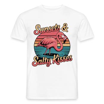 Flamingo Sunsets And Salty Kisses Summer Vacation - Men's T-Shirt - white - Front - AI Model Male 178 dark (178cm)