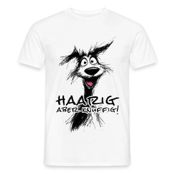 Croquis amusant de chien – poilu mais câlin - T-shirt homme - blanc - Devant - AI Model Male 178 dark (178cm)