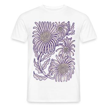 Purple Daisy Botanical Line Art - Men's T-Shirt - white - Front - AI Model Male 178 dark (178cm)
