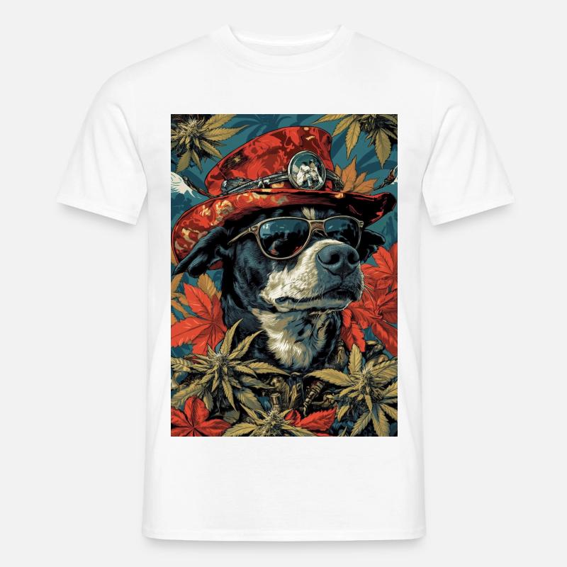 Hund med efterårshat og solbriller - Mænd T-shirt - hvid