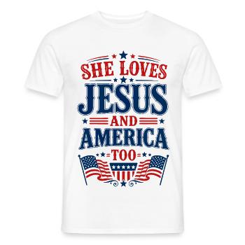 Elle aime Jésus et l’Amérique - T-shirt homme - blanc - Devant - AI Model Male 178 dark (178cm)