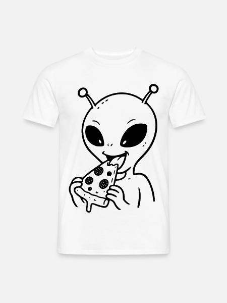 Alien mit Pizza - Männer T-Shirt - Weiß