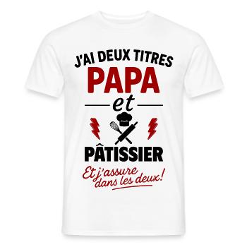 Papa Pâtissier Two Titles Humor - Men's T-Shirt - white - Front - AI Model Male 178 dark (178cm)