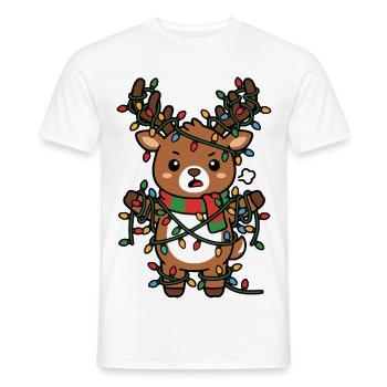 Niedliche Kawaii-Rentier-Verhedderte Weihnachtslichter - Männer T-Shirt - Weiß - Vorne - AI Model Male 178 dark (178cm)