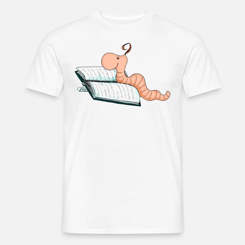 Bücherwurm Willi - Männer T-Shirt - Weiß