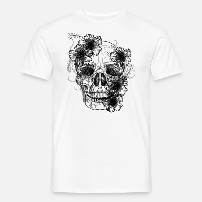 Schädel mit Blumen - Männer T-Shirt - Weiß